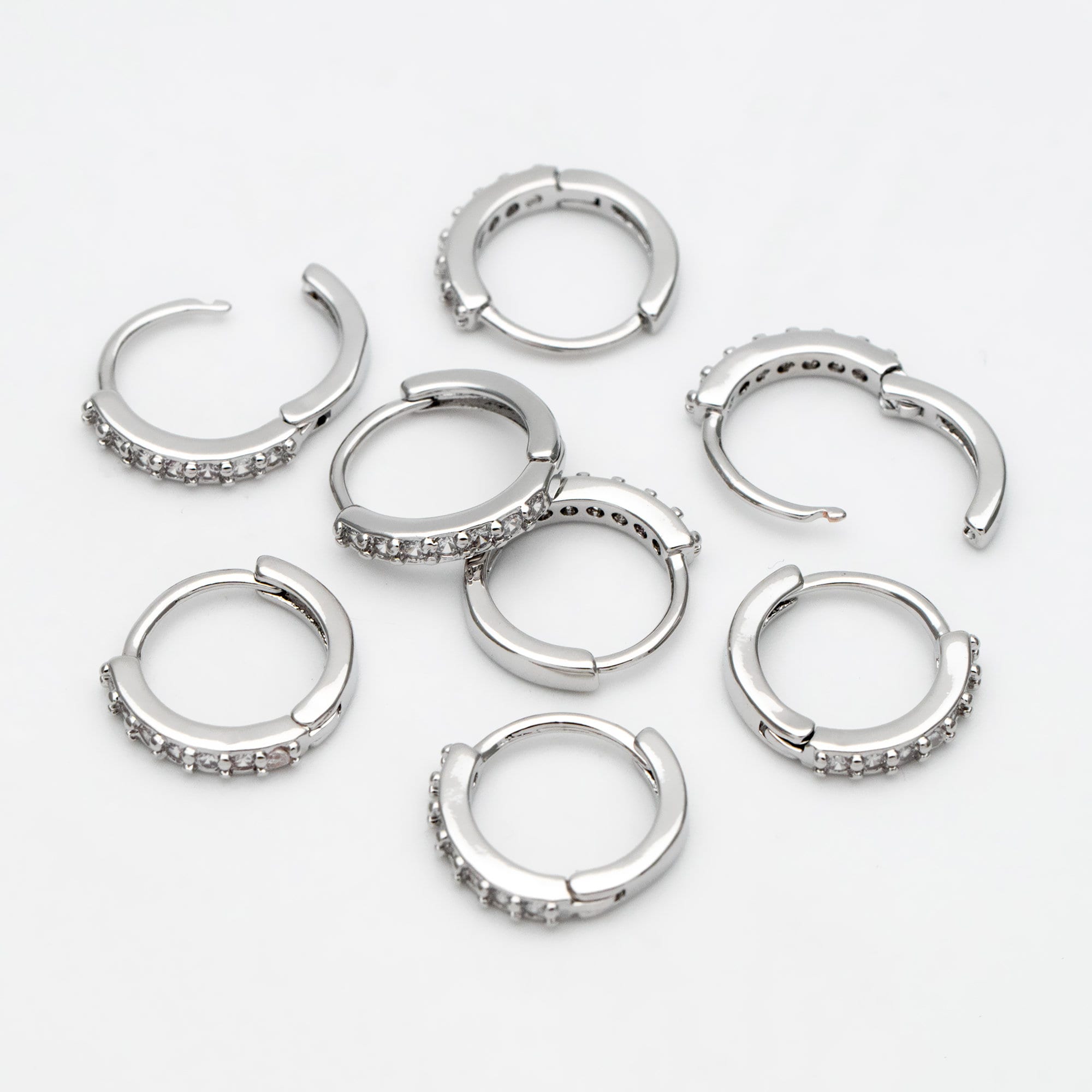 4pcs CZ Pave Hoop Earrings, Gold/ Rodium plated Huggies, Outer Diameter 9/ 10/ 12 /14mm, Dainty Minimalist Earring (GB-2594)